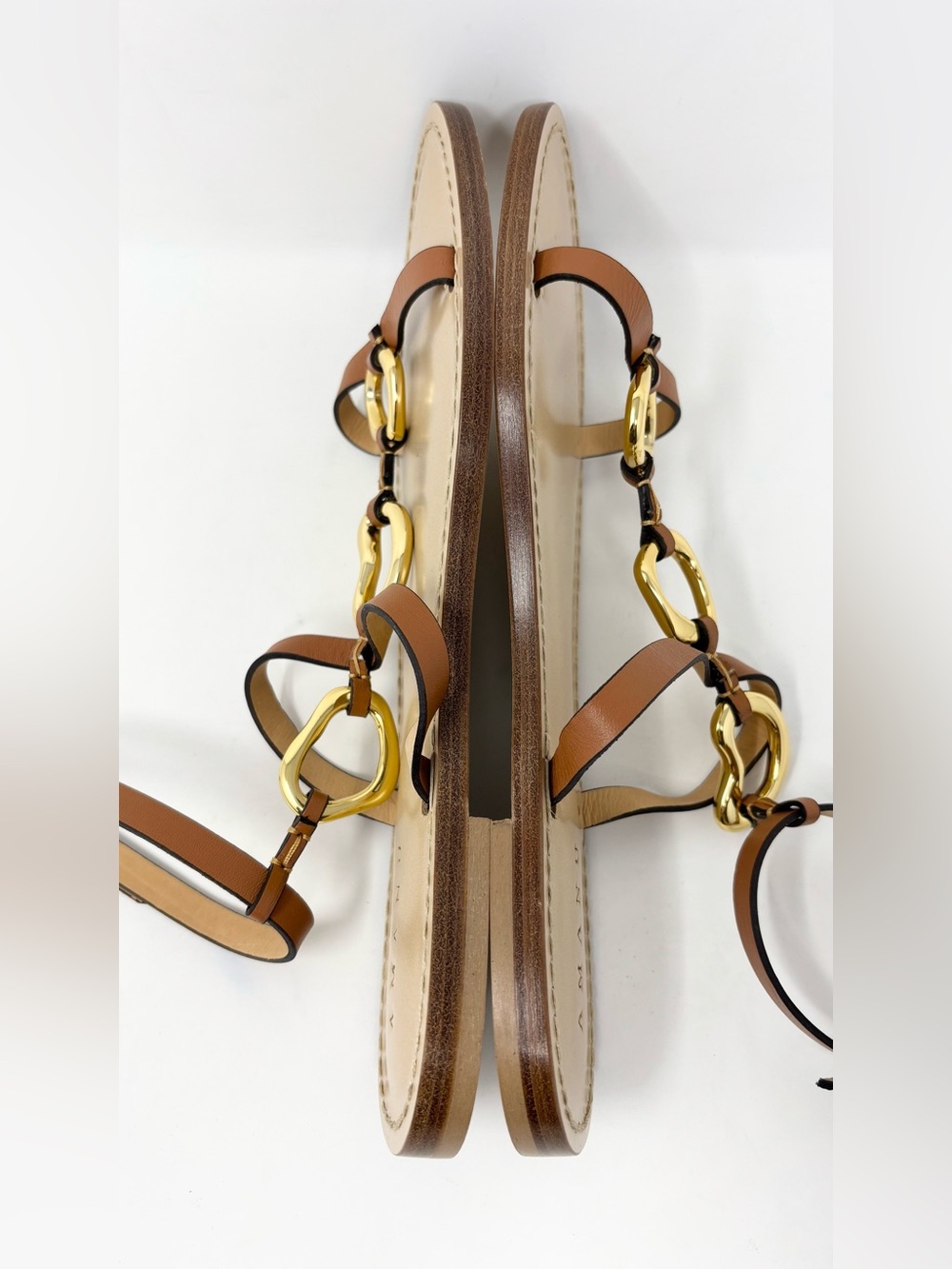 AMANU The Bazaruto Embellished Leather Sandals Cognac Gold Size 40 / 10 NWT - Picture 11 of 16